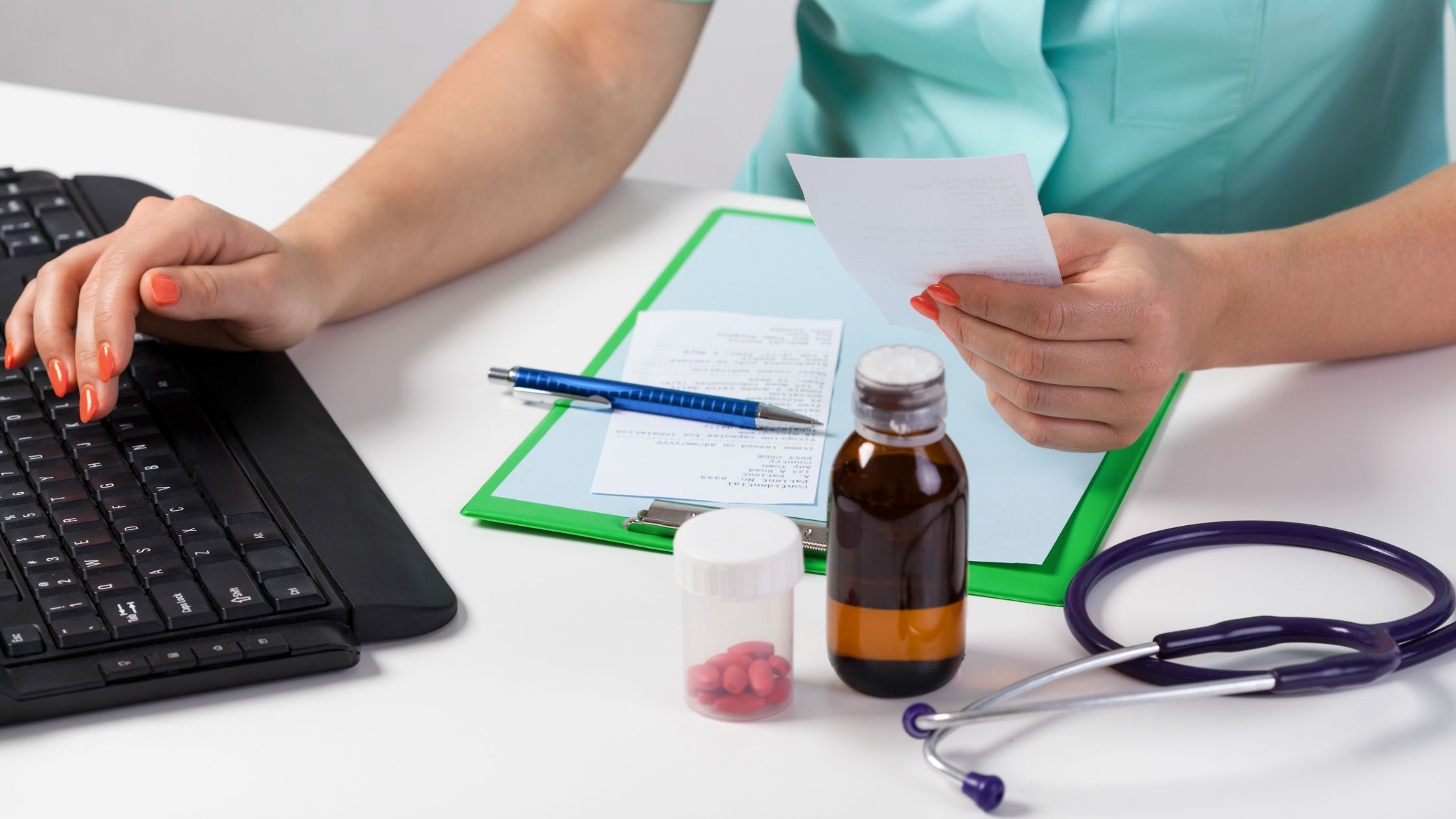 nurse reading rx paper